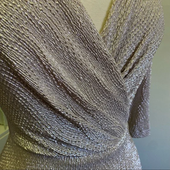 BHLDN Anthro Diedra Rose Gold Metallic Wrap Front Gown Floor Length Dress - Picture 5 of 16